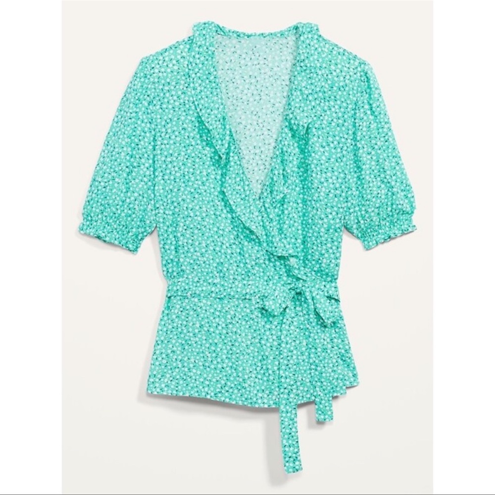 Green Floral Wrap Top